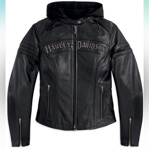 Harley Davidson Black Leather Jacket Petite Large